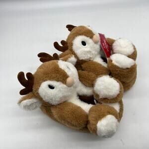 Holiday Time Girls Toddler Light Up Reindeer Plush Slippers Holiday Size 13-1